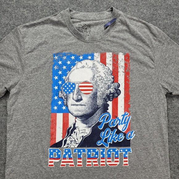 Home of The Brave Tshirt Mens XL Gray Party Like A Patriot‎ George Washington - Picture 2 of 6